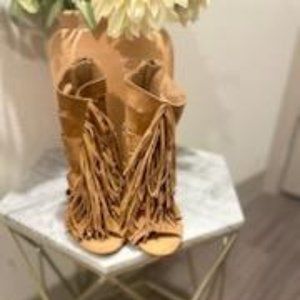 Camel Wade Sandal Fringe Stiletto Heels